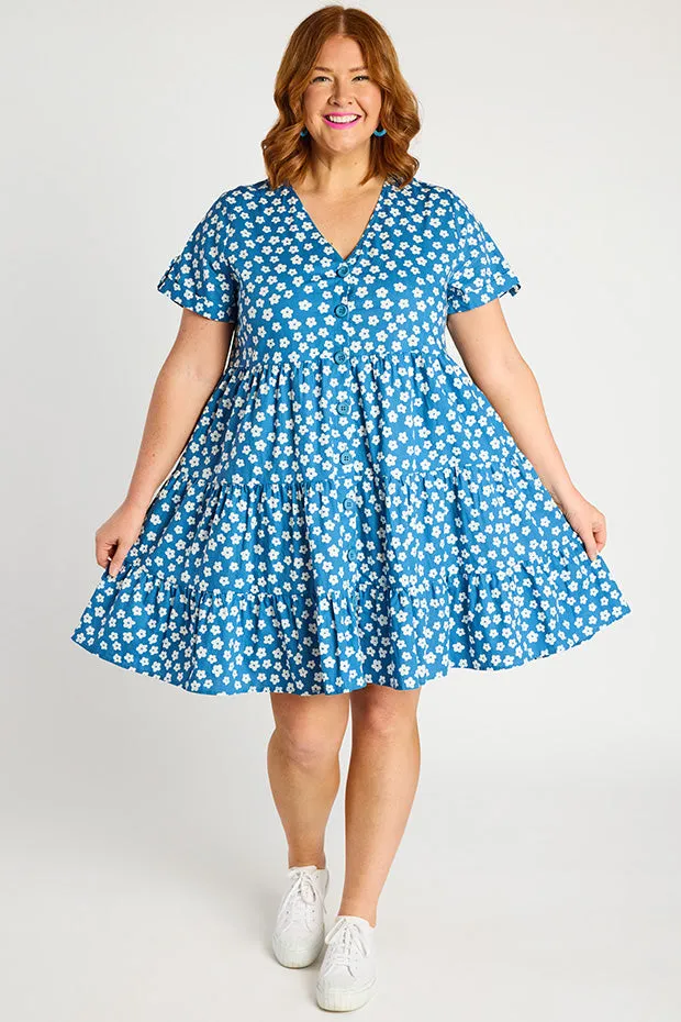 Popping Blue Sweet Daisy Dress