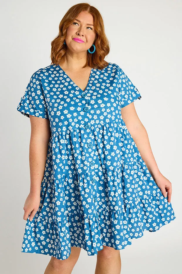 Popping Blue Sweet Daisy Dress