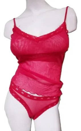 Red Mesh Cami & Thong Set