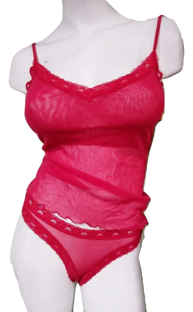 Red Mesh Cami & Thong Set