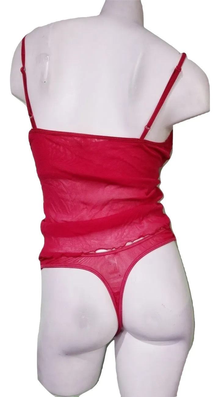 Red Mesh Cami & Thong Set