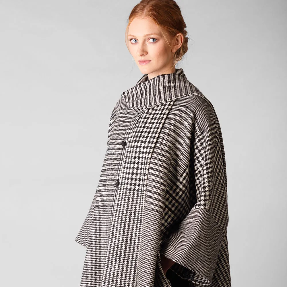 Roisin Cape, Heavy Black & White Houndstooth