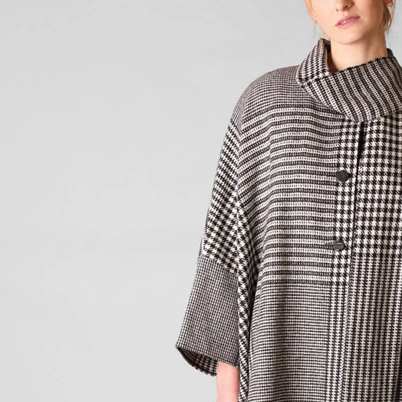 Roisin Cape, Heavy Black & White Houndstooth