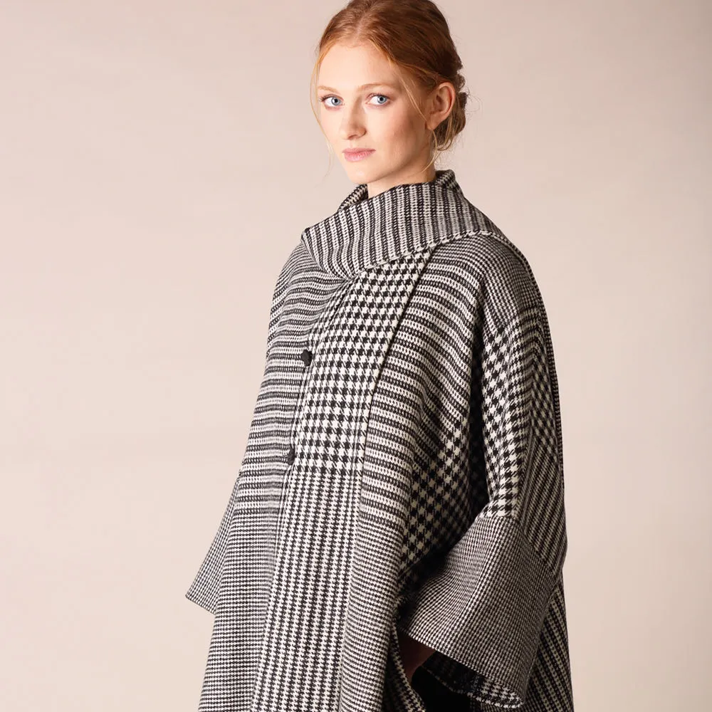 Roisin Cape, Heavy Black & White Houndstooth