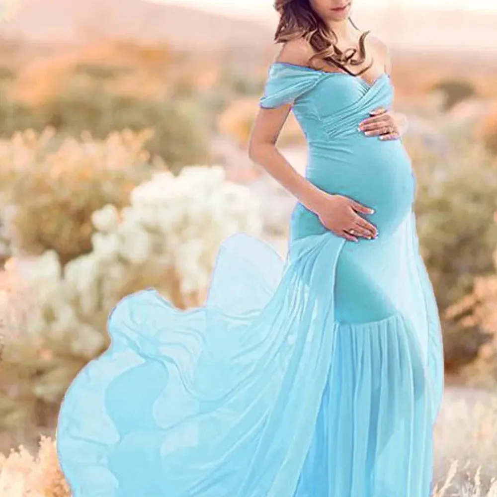 Ruffle One-Shoulder Maternity Dress - Pure Cotton, Solid Color, Summer Fashion for Photoshoots