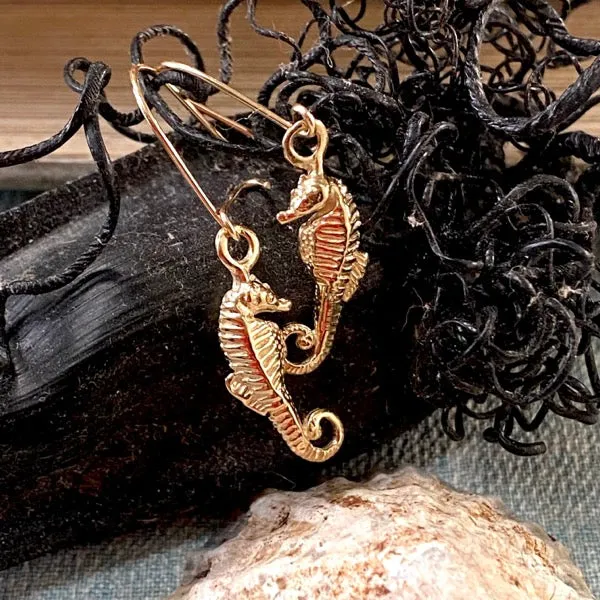 Solid Gold Seahorse Earrings by Joy Everley