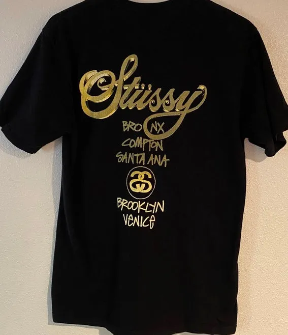 Stussy Vintage Gold Logo Tee (Black)