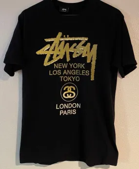 Stussy Vintage Gold Logo Tee (Black)