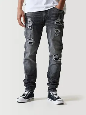 Sustainable Premium Ripped Jeans - Black Slub