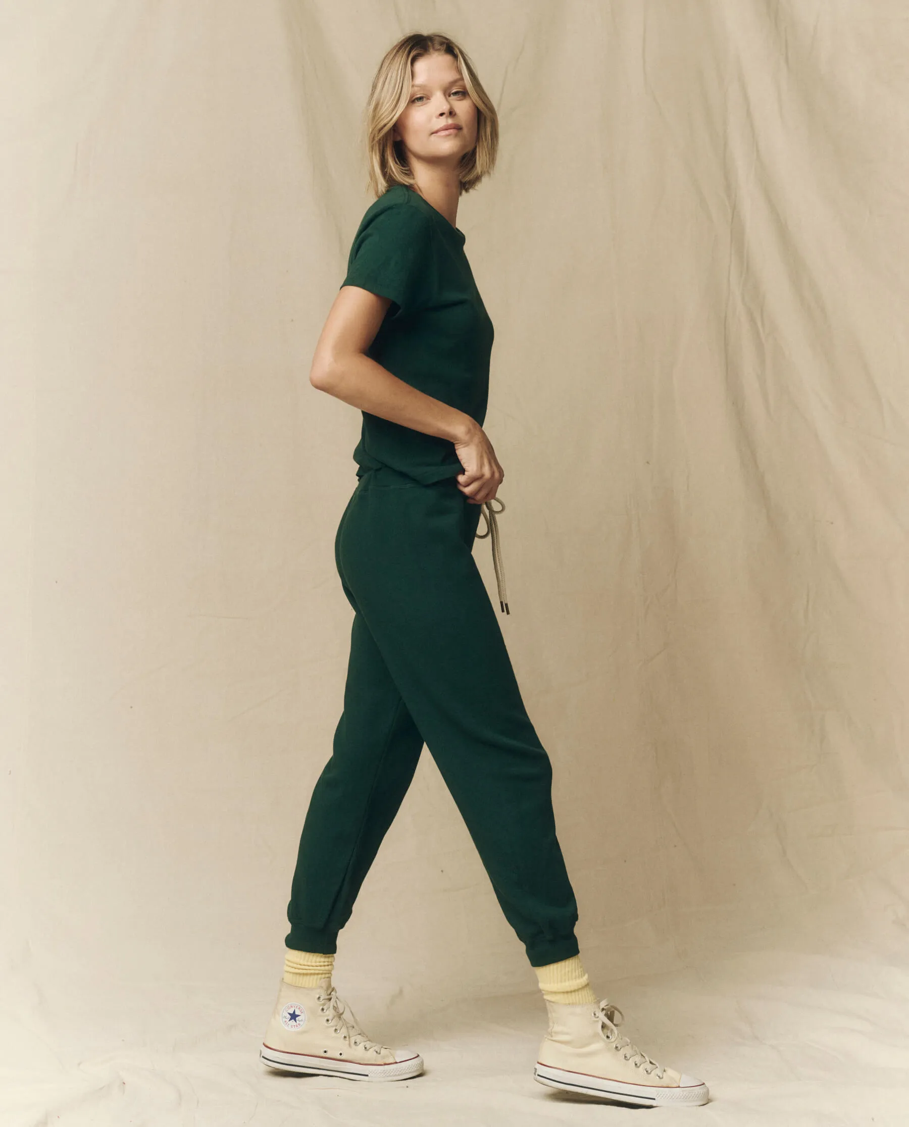 The Cropped Sweatpant. Solid -- Green Grove