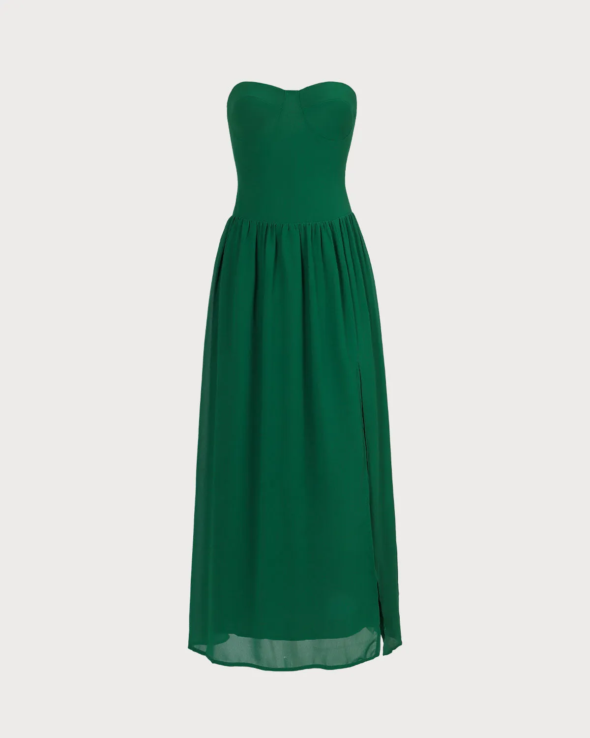 The Green Sweetheart Neck Ruched Maxi Dress