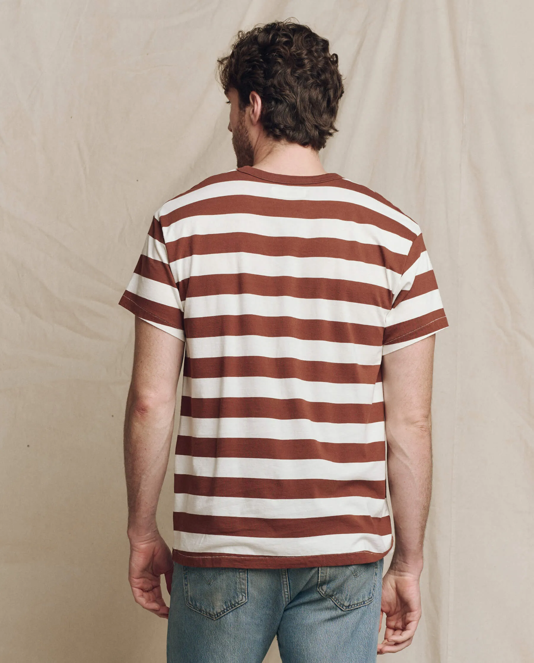 The Men's Boxy Crew. Solid -- Cognac Stripe