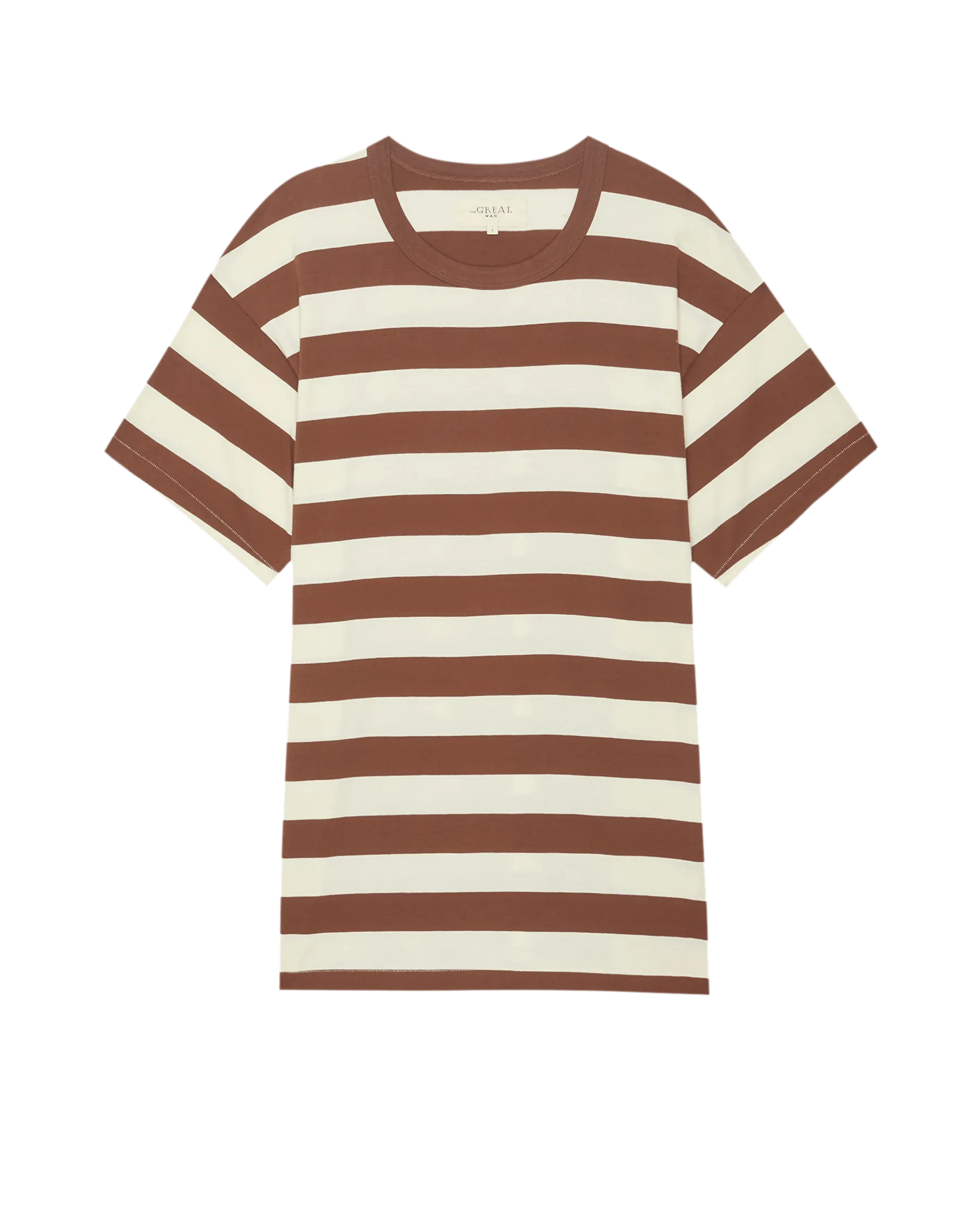 The Men's Boxy Crew. Solid -- Cognac Stripe