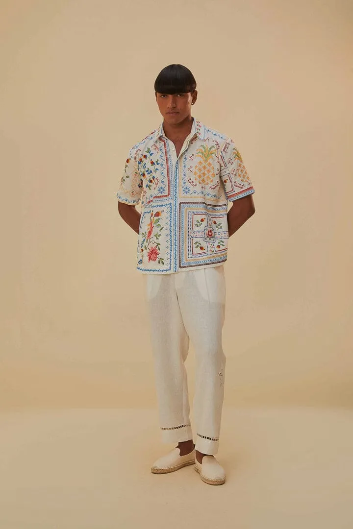 Tropical Cross Stitch Embroidered Shirt