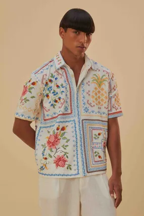 Tropical Cross Stitch Embroidered Shirt