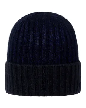 Unisex Chunky Rib Contrast Cashmere Hat Navy Blue Melange