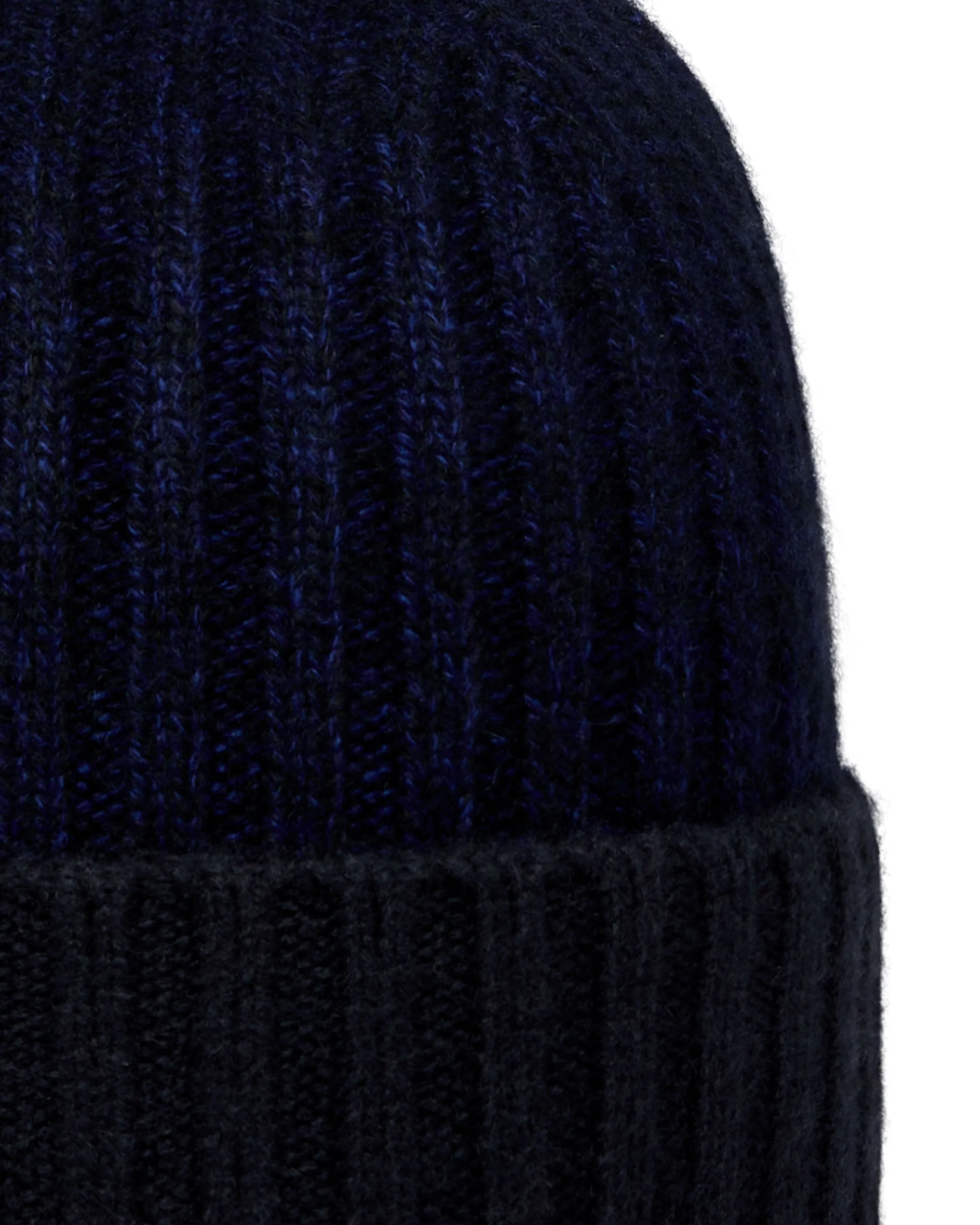 Unisex Chunky Rib Contrast Cashmere Hat Navy Blue Melange