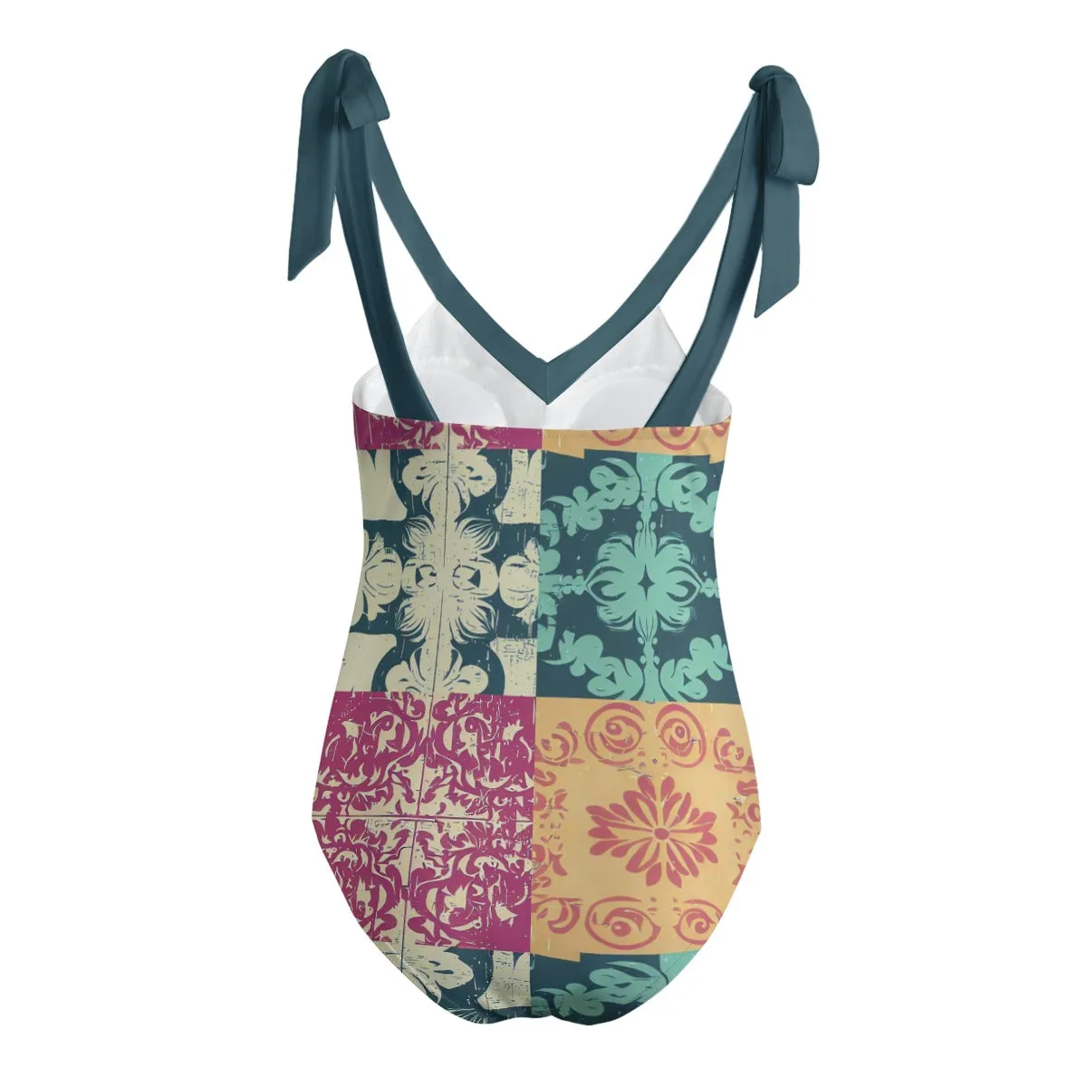 Vampire Art Grunge Patchwork Women's Tie Shoulder One-piece Padded Swimsuit - Colourful Seattle