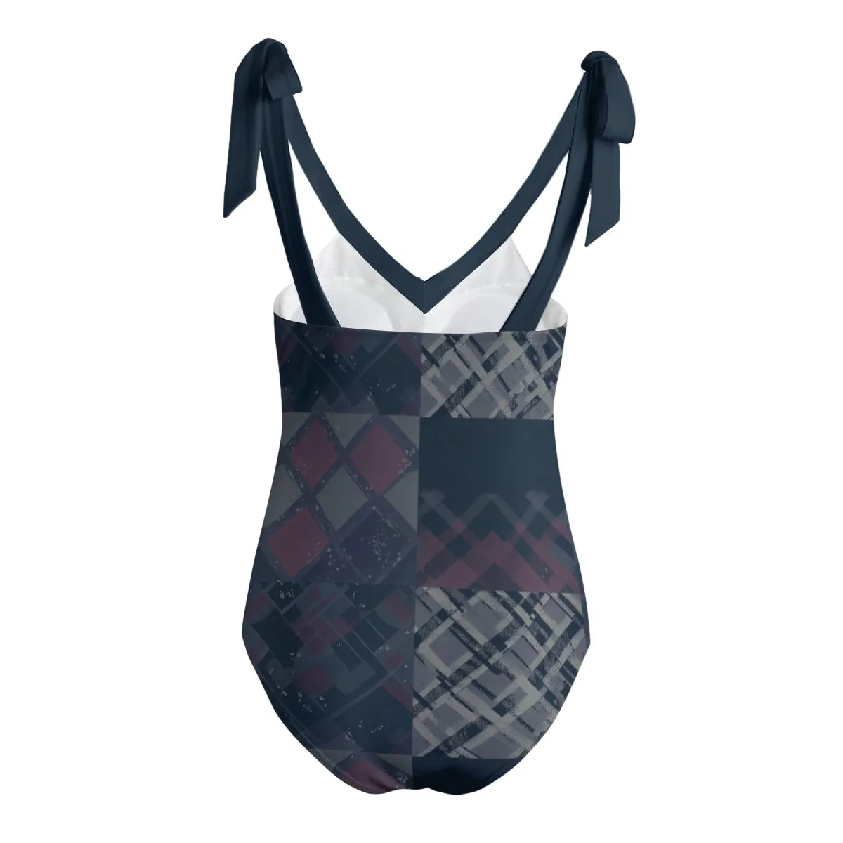 Vampire Art Grunge Patchwork Women's Tie Shoulder One-piece Padded Swimsuit - Diamonds