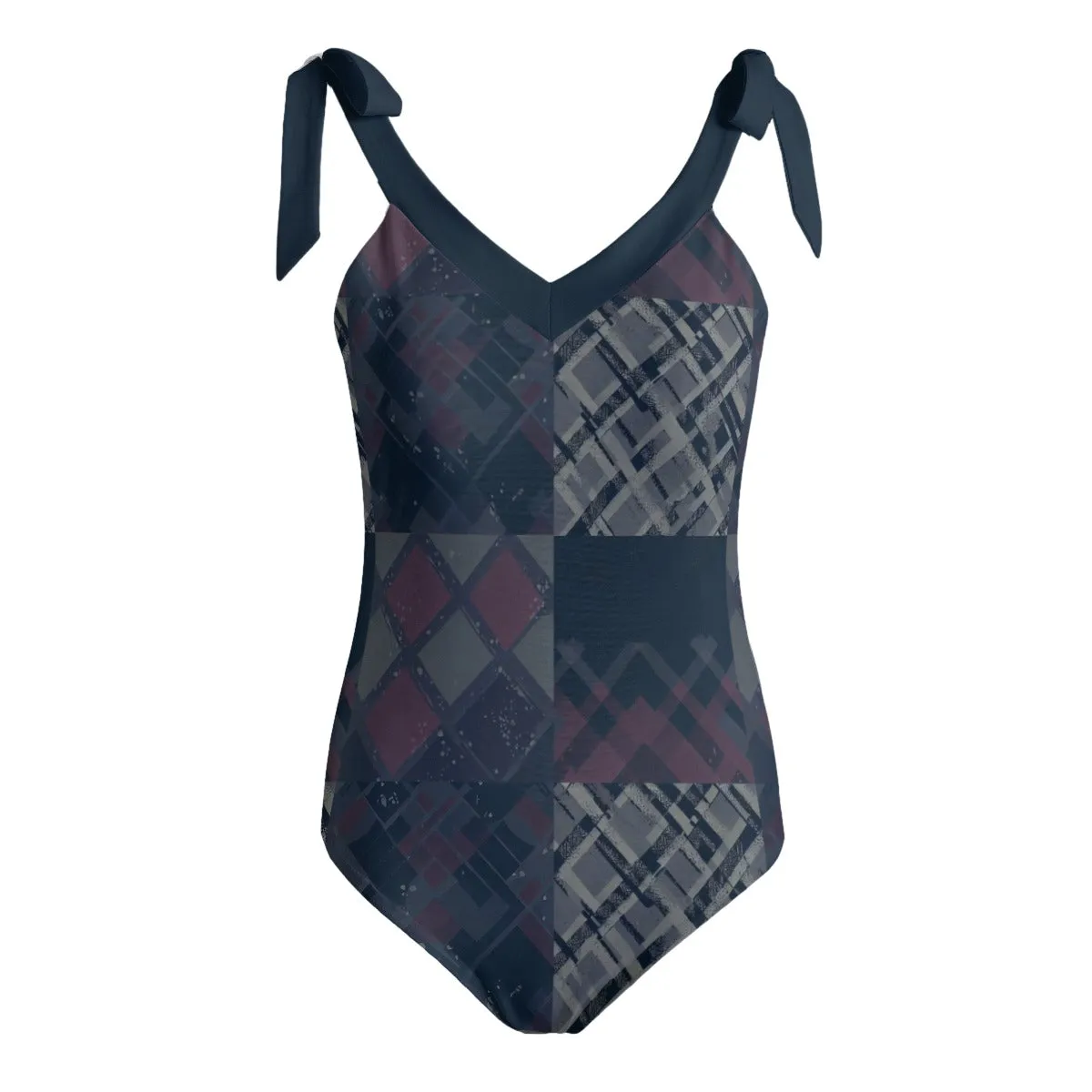 Vampire Art Grunge Patchwork Women's Tie Shoulder One-piece Padded Swimsuit - Diamonds