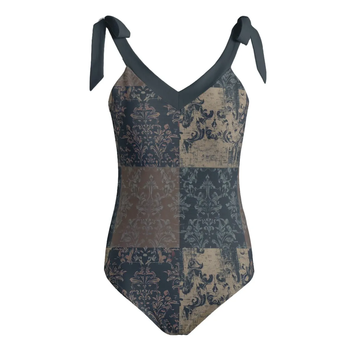 Vampire Art Grunge Patchwork Women's Tie Shoulder One-piece Padded Swimsuit - Seattle