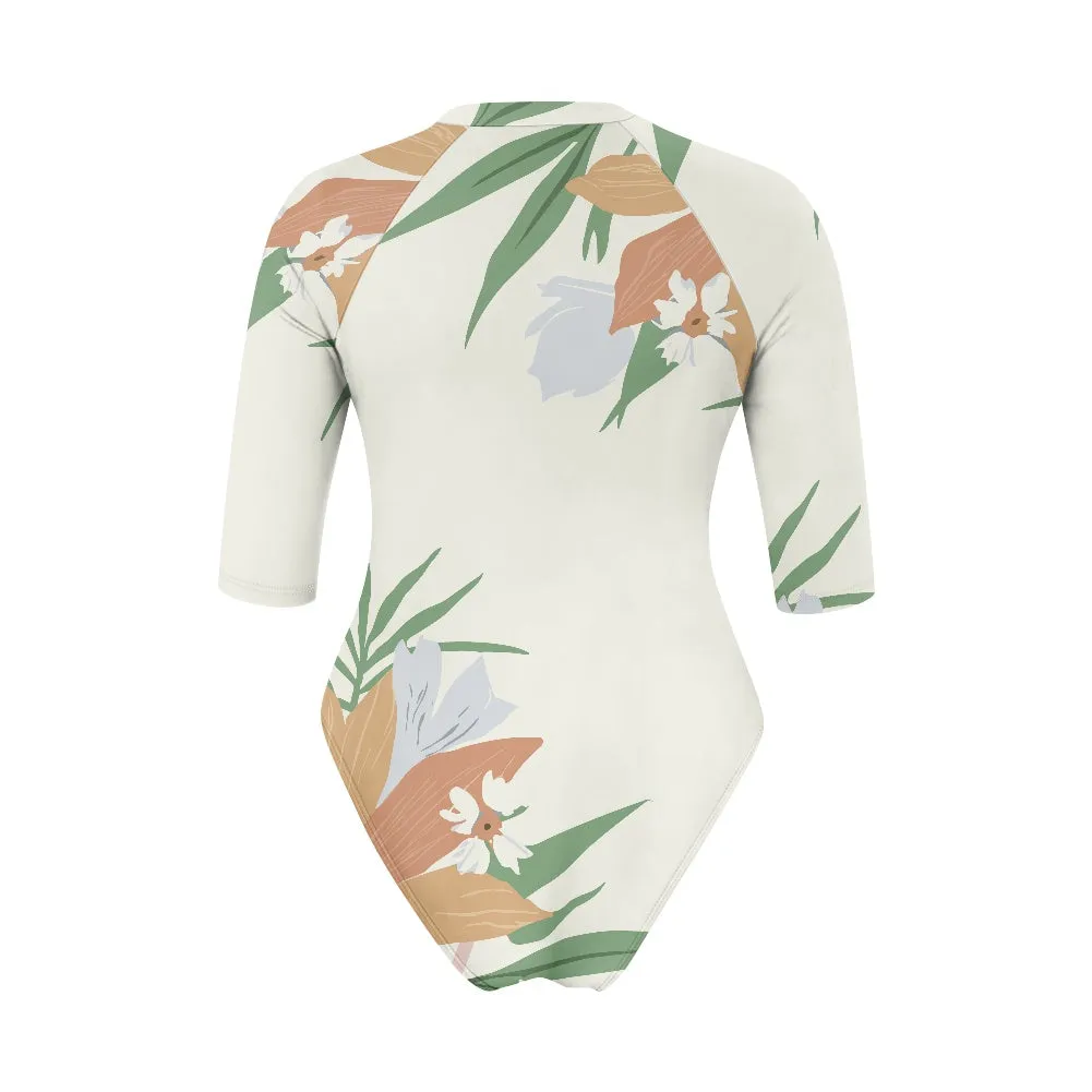 Vampire Art Half-sleeve Zipper Swimsuit - Exotic in Cream