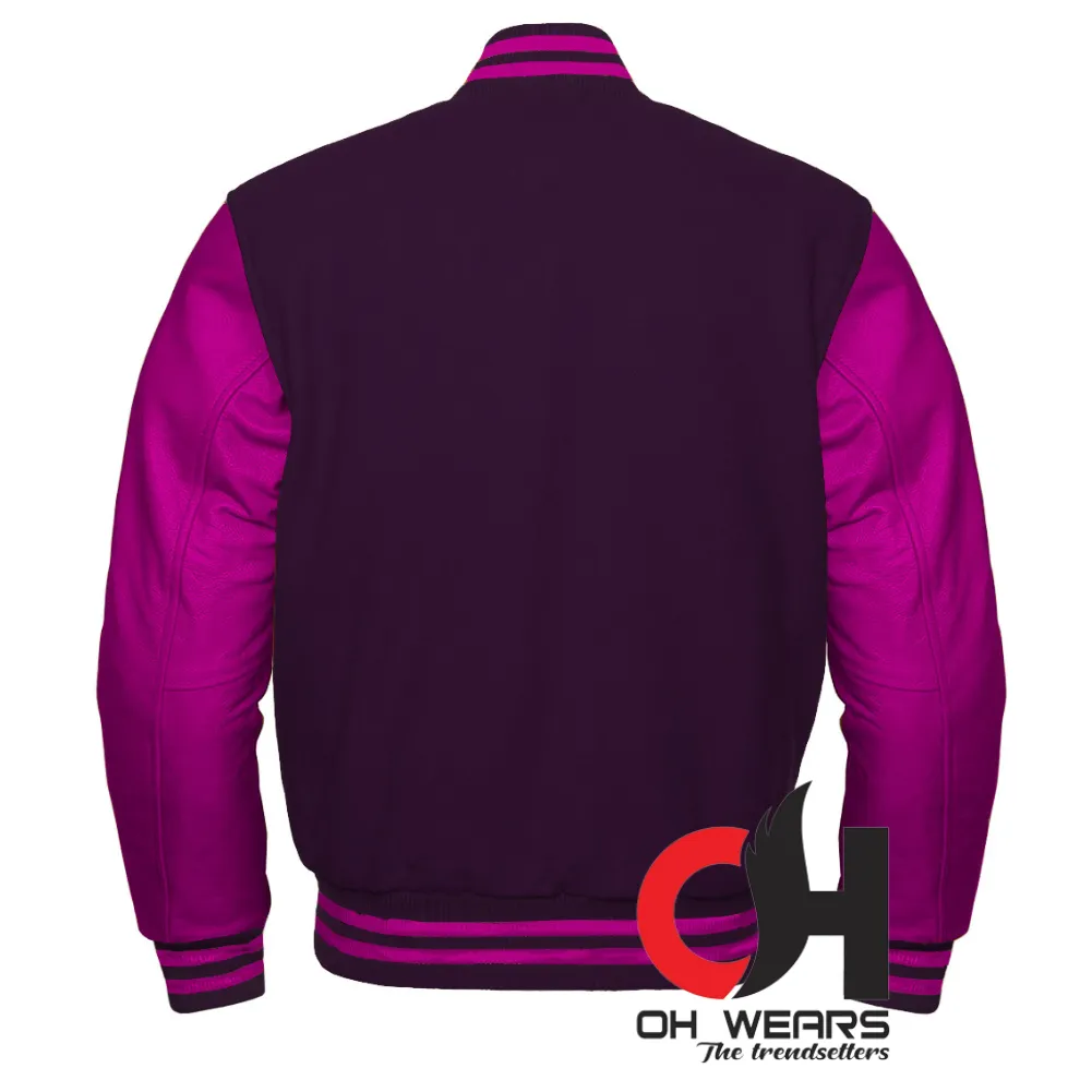 Varsity Letterman Baseball Bomber Dark Purple Wool and Genuine Purple Leather Sleeves Jacket Varsity Men's Women's Kid's Letterman college jackets