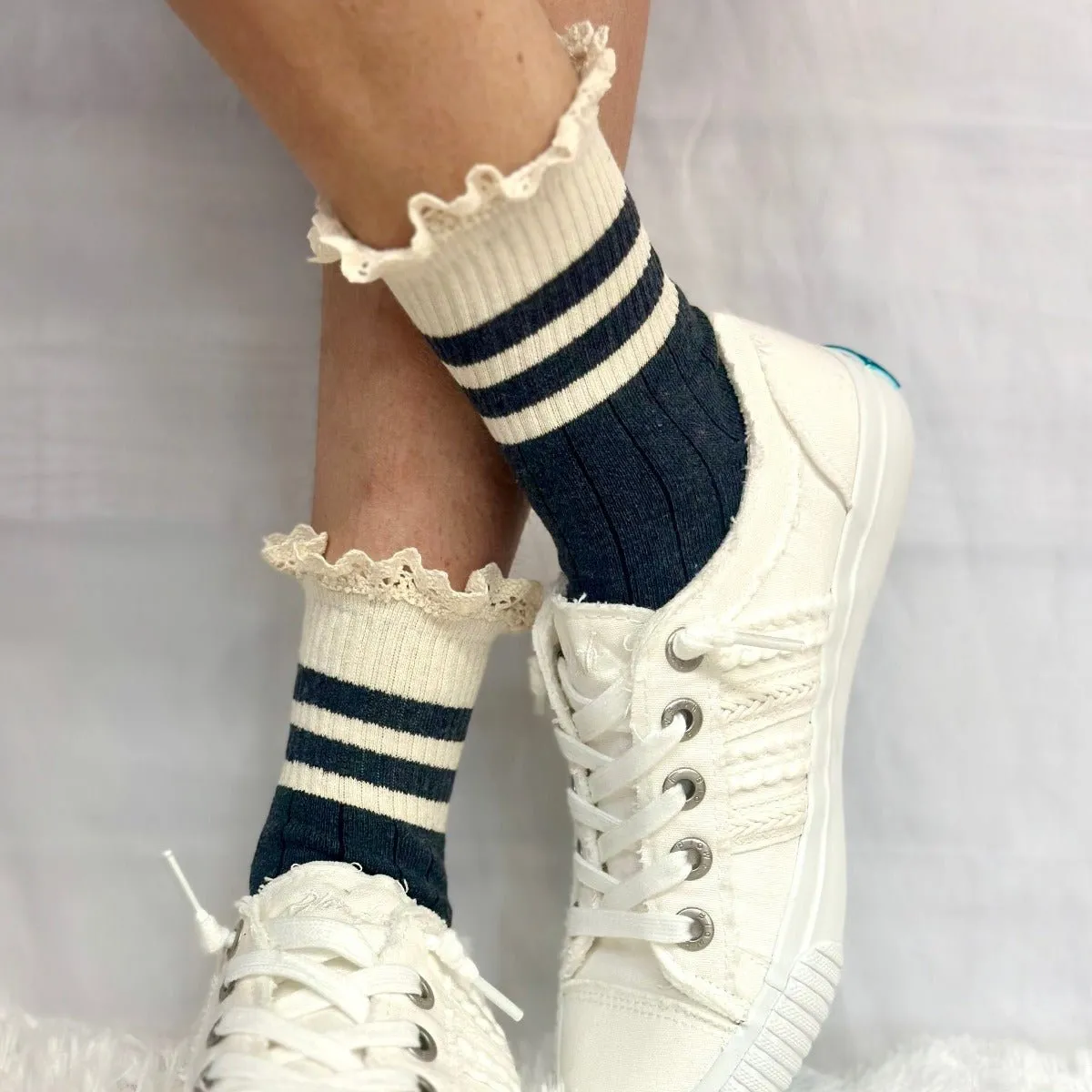 VARSITY mini striped crew socks women's - dark grey