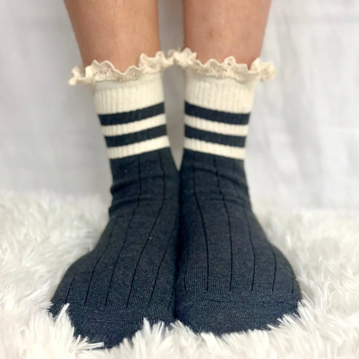 VARSITY mini striped crew socks women's - dark grey