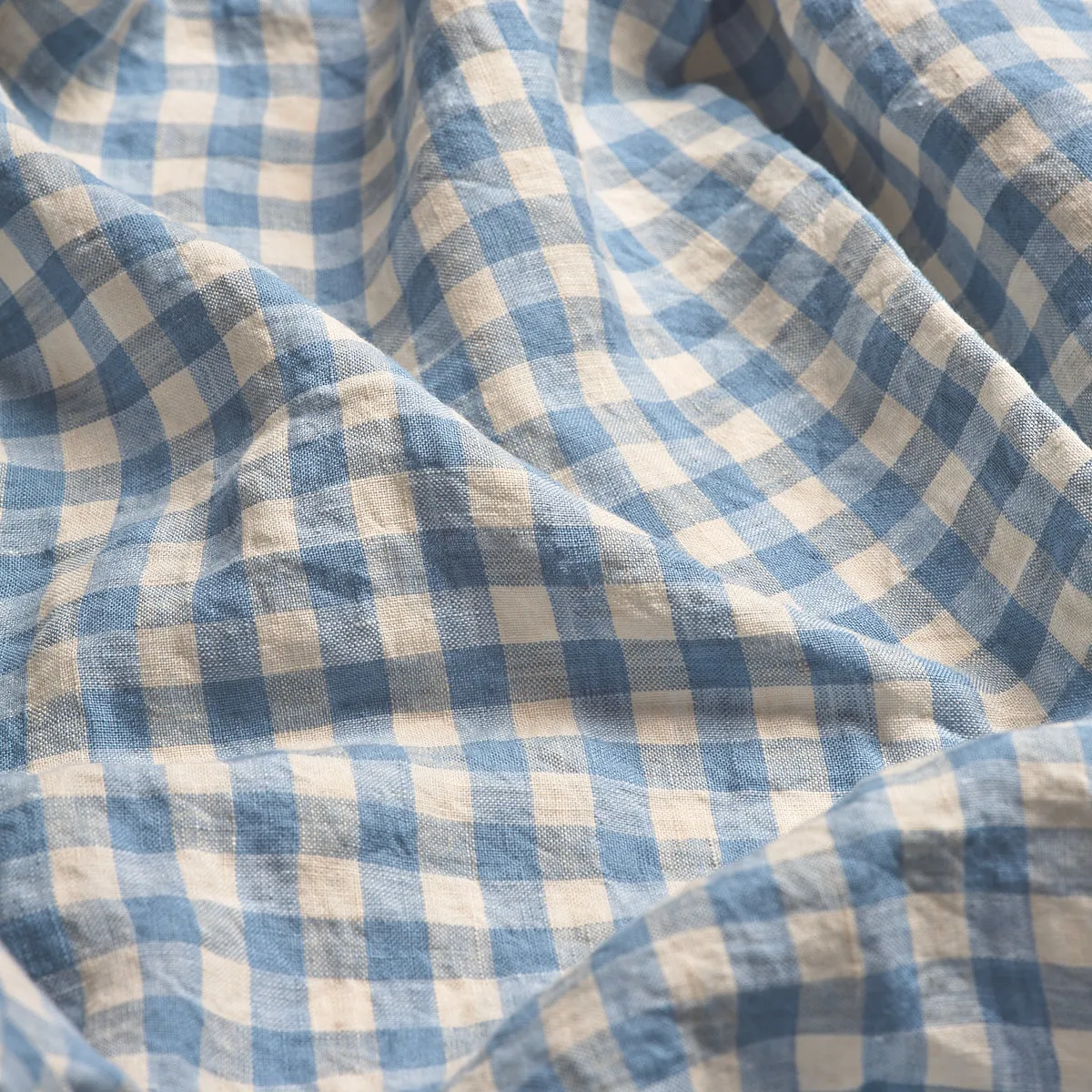 Warm Blue Gingham 100% Linen Duvet Cover