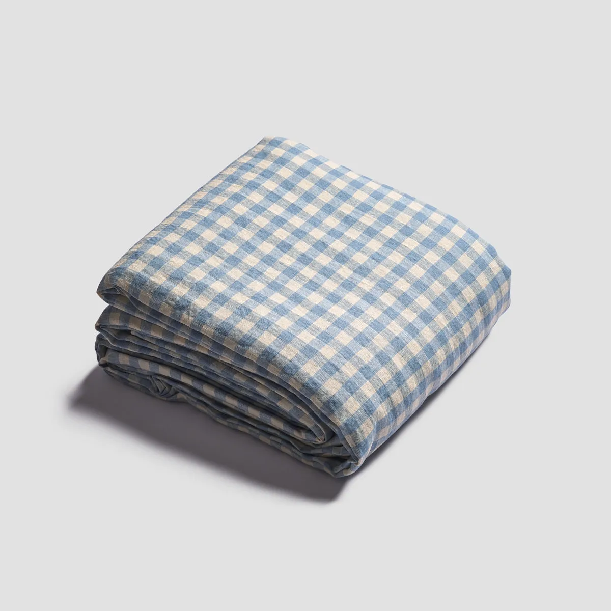 Warm Blue Gingham 100% Linen Duvet Cover