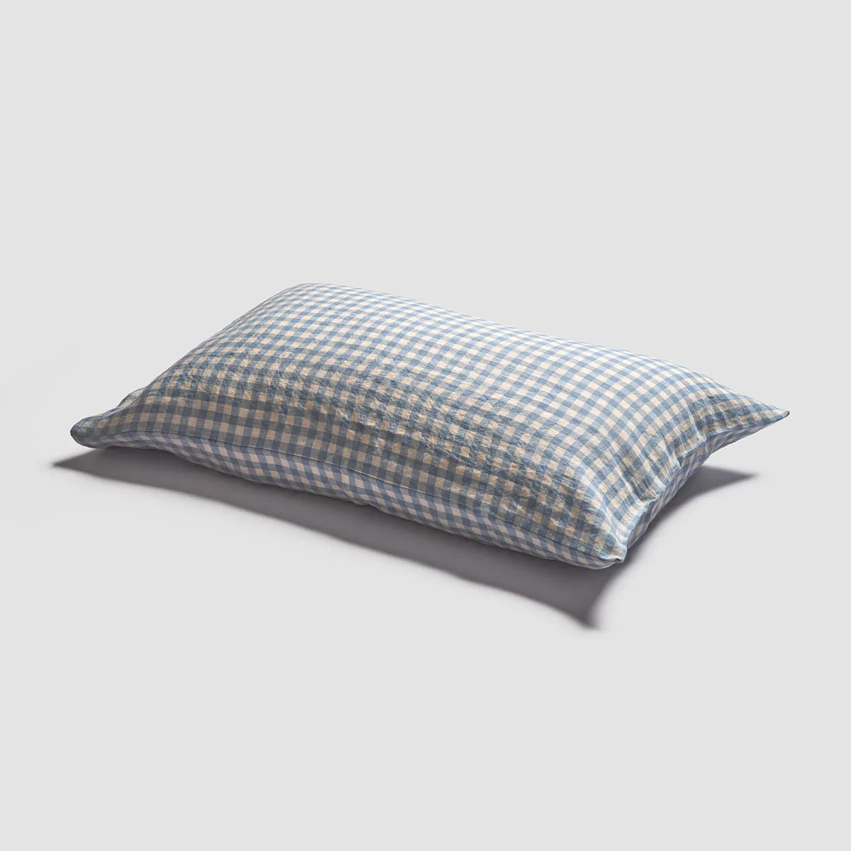 Warm Blue Gingham Linen Blend Pillowcase (Pair)