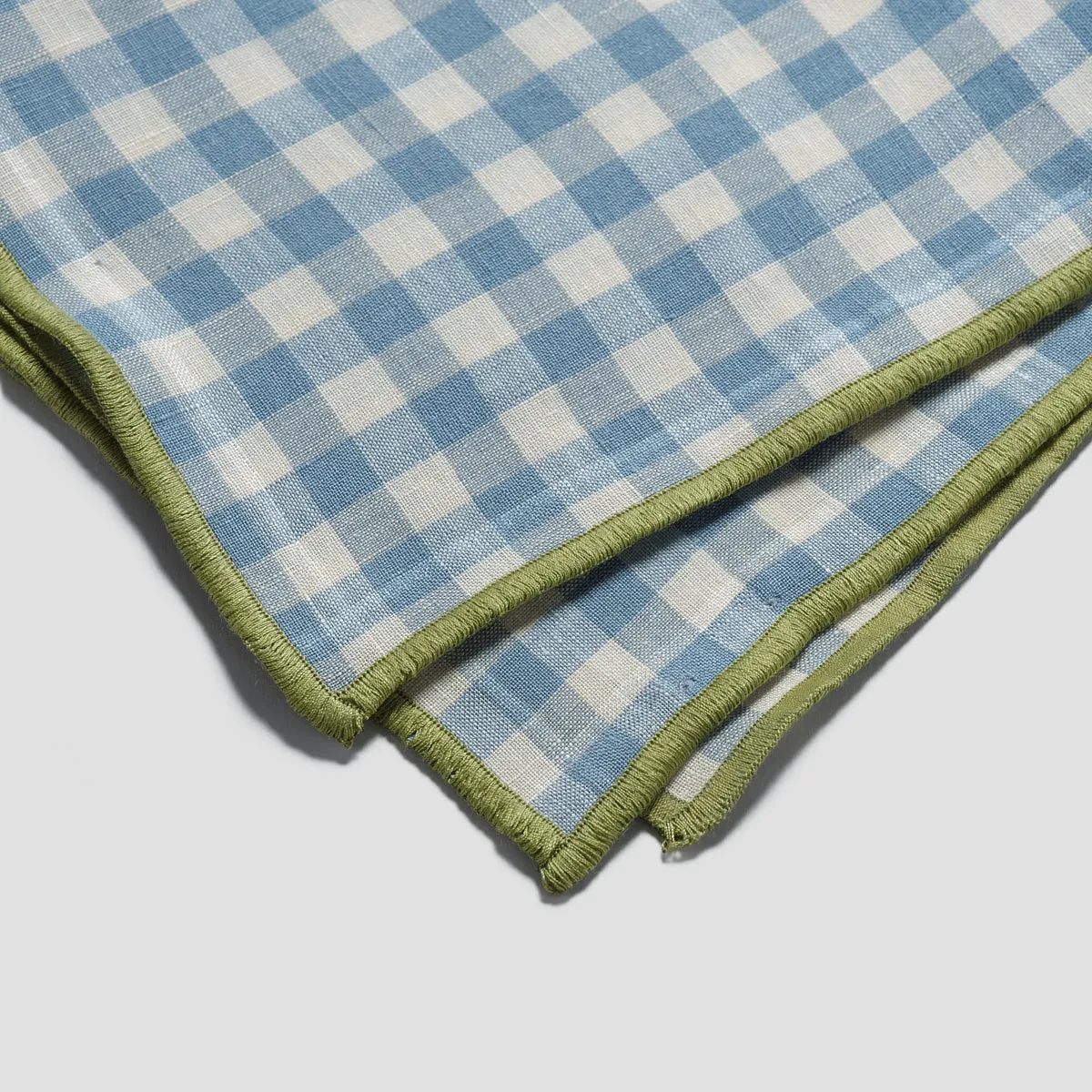 Warm Blue Gingham Linen Table Runner