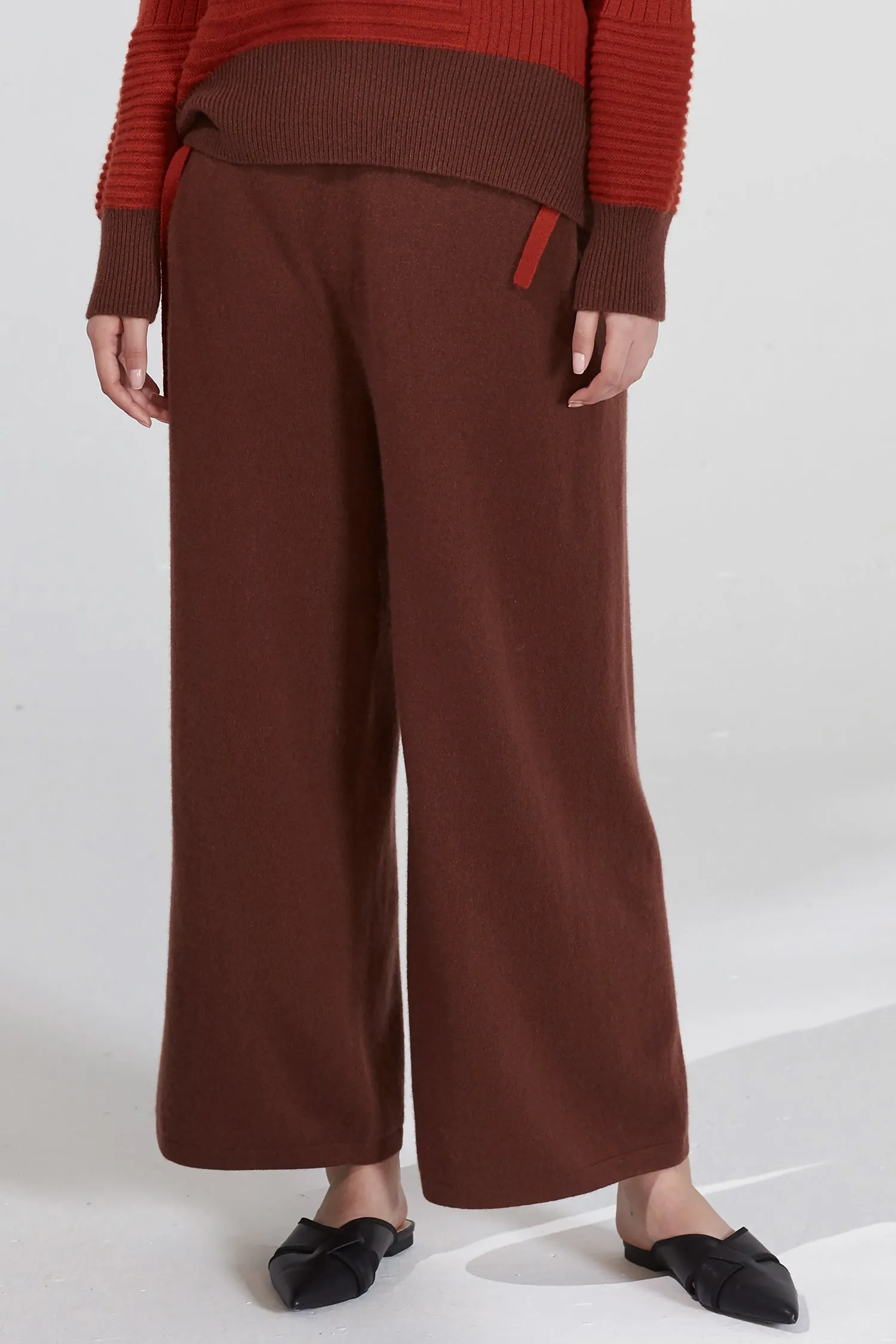 Wide-leg 100% cashmere cropped trousers