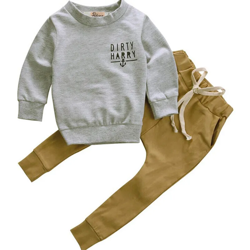 Winter Clothes Set Toddler Kids Baby Boy Clothes T-shirt Hoodie Tops Long Pants Outfits Set 2pcs