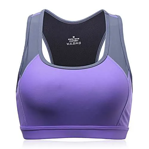 Women Wireless Shockproof Breathable Elastic Overhead Patchwork Yoga Sports Vest Bra