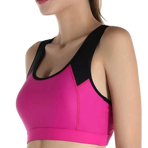 Women Wireless Shockproof Breathable Elastic Overhead Patchwork Yoga Sports Vest Bra