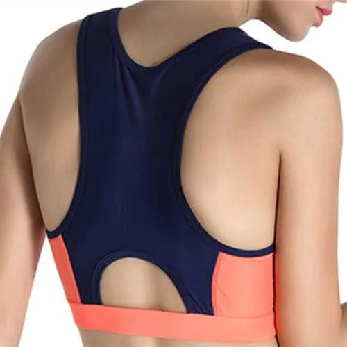 Women Wireless Shockproof Breathable Elastic Overhead Patchwork Yoga Sports Vest Bra