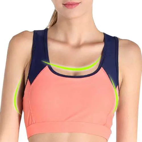 Women Wireless Shockproof Breathable Elastic Overhead Patchwork Yoga Sports Vest Bra