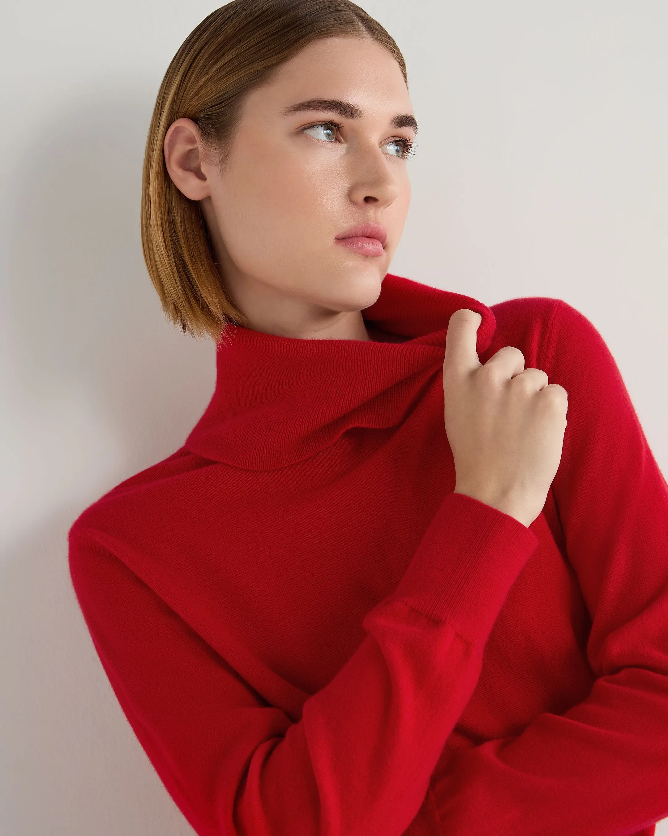 Women's Loose Roll Neck Cashmere Jumper Riding Red