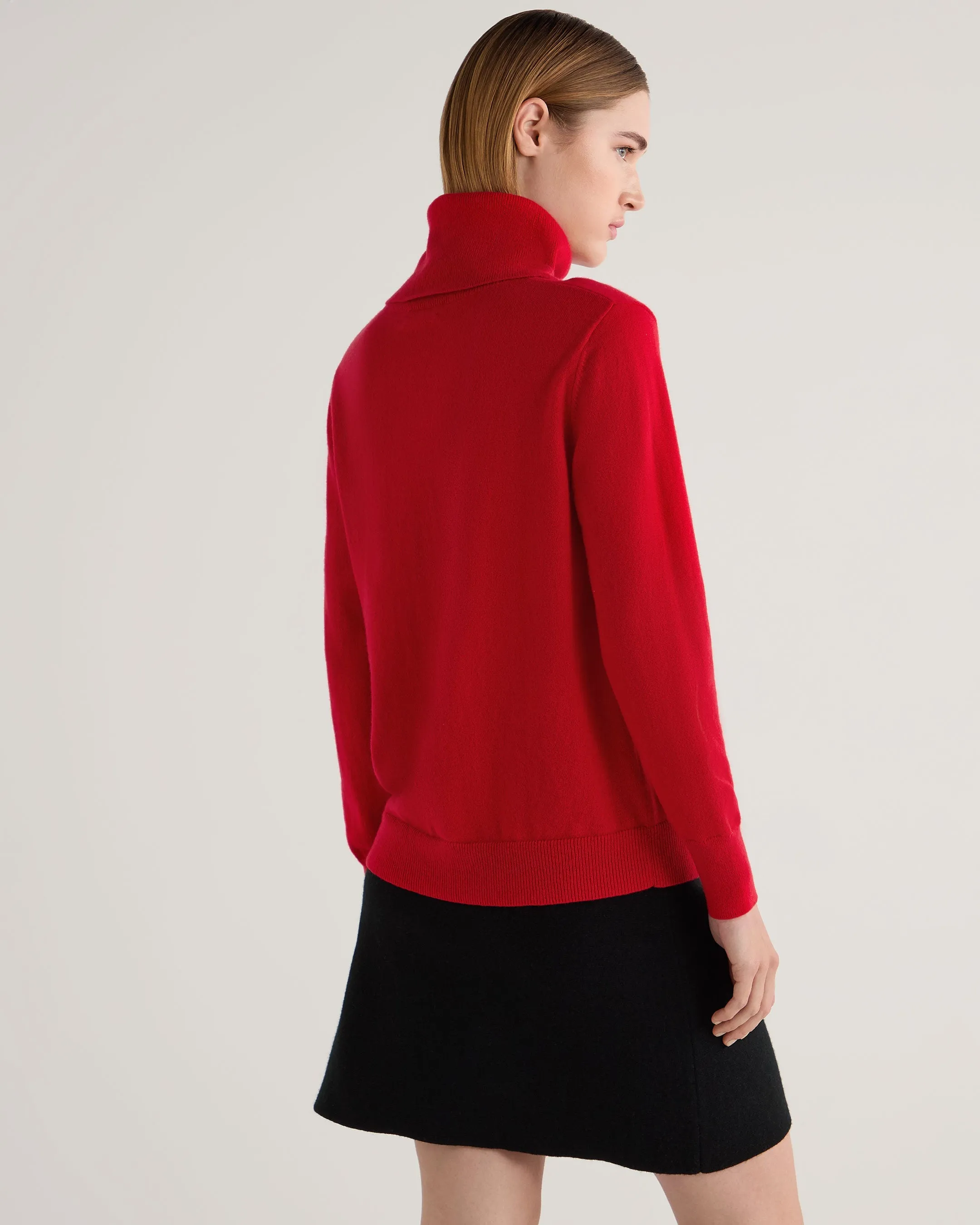 Women's Loose Roll Neck Cashmere Jumper Riding Red