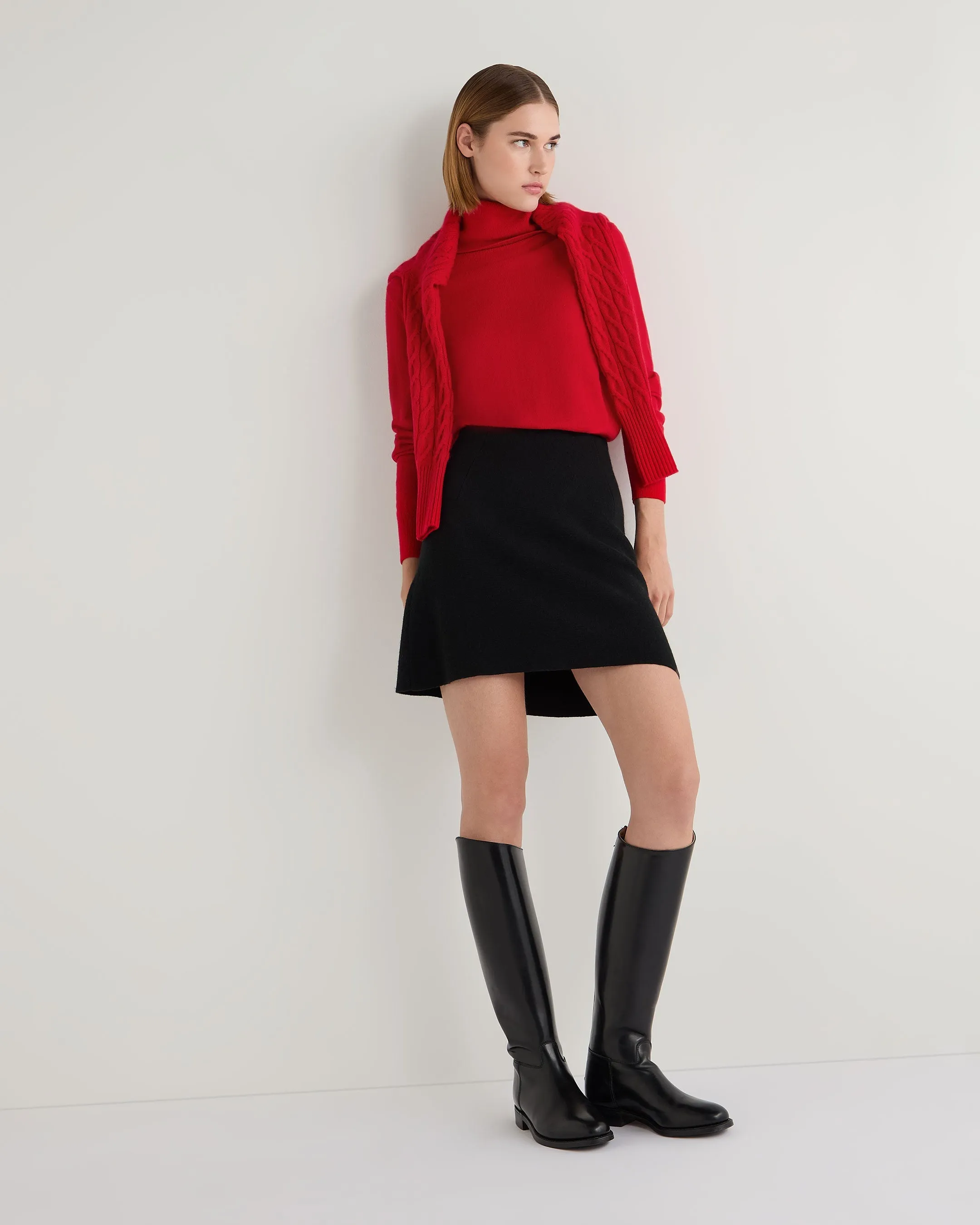 Women's Loose Roll Neck Cashmere Jumper Riding Red