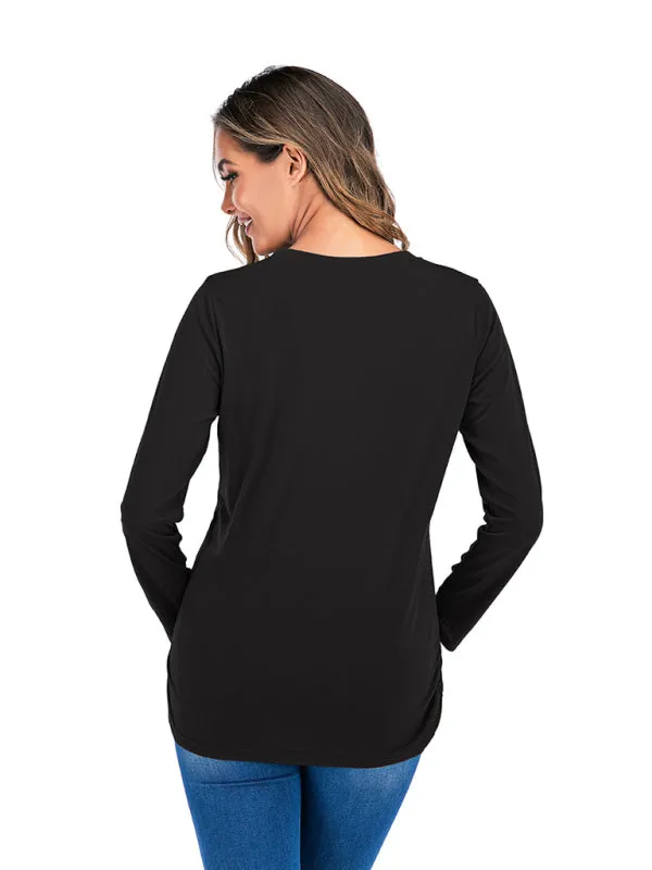 Women's Maternity Round Neck Small Feet Print Top