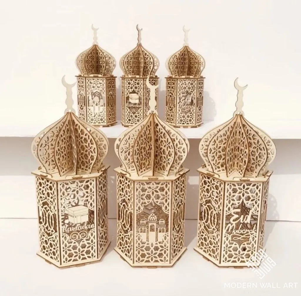 Wooden Lantern | Ramadan Eid Decor with LED Night Light