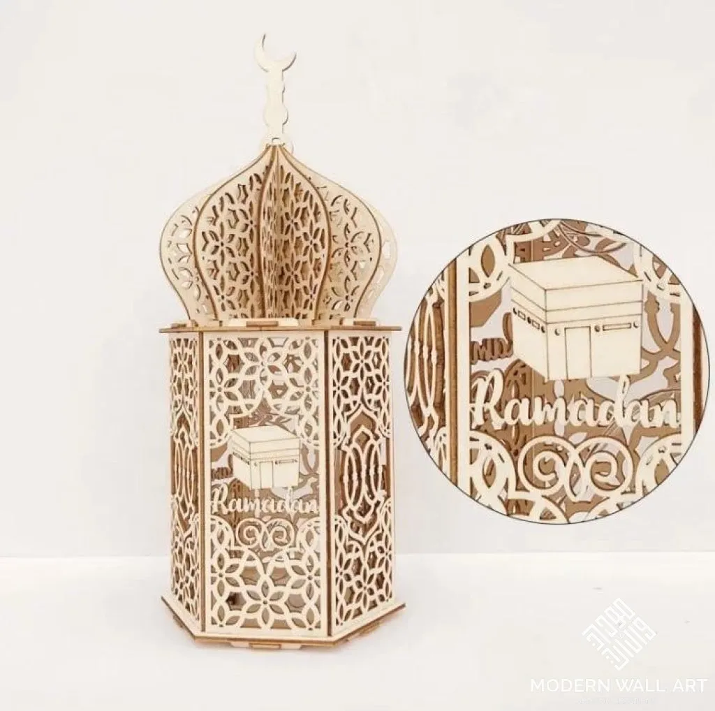 Wooden Lantern | Ramadan Eid Decor with LED Night Light