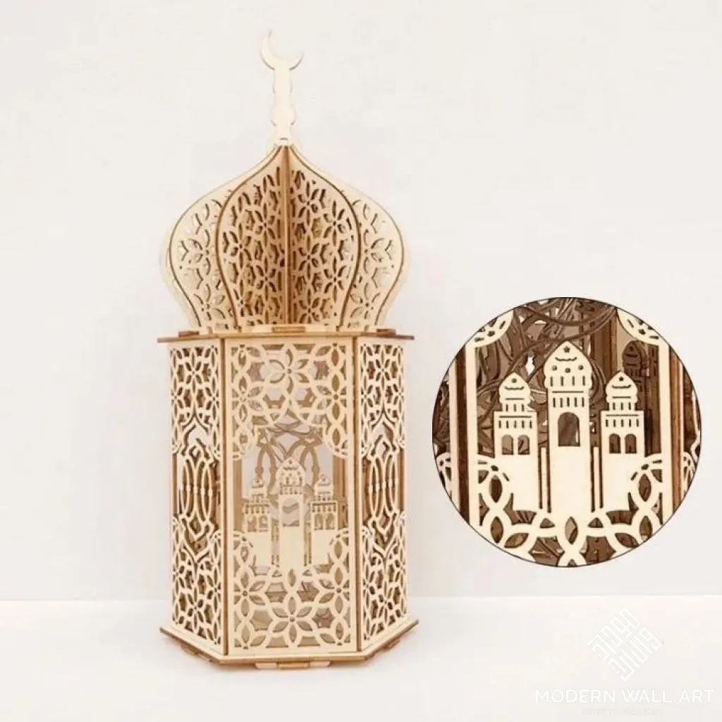 Wooden Lantern | Ramadan Eid Decor with LED Night Light