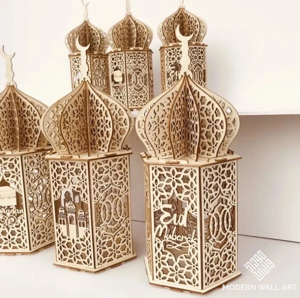 Wooden Lantern | Ramadan Eid Decor with LED Night Light