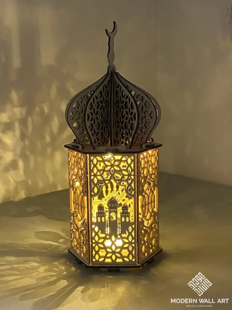 Wooden Lantern | Ramadan Eid Decor with LED Night Light