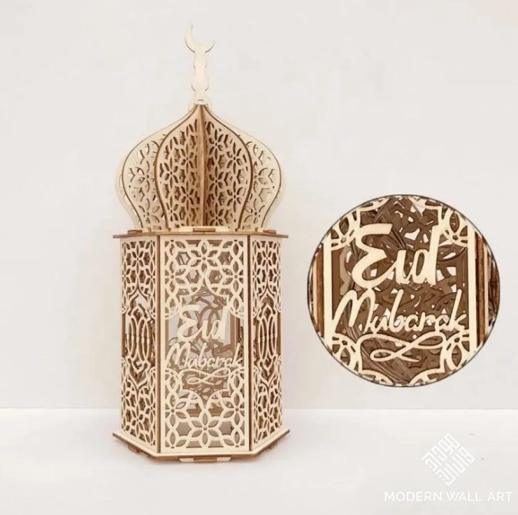 Wooden Lantern | Ramadan Eid Decor with LED Night Light